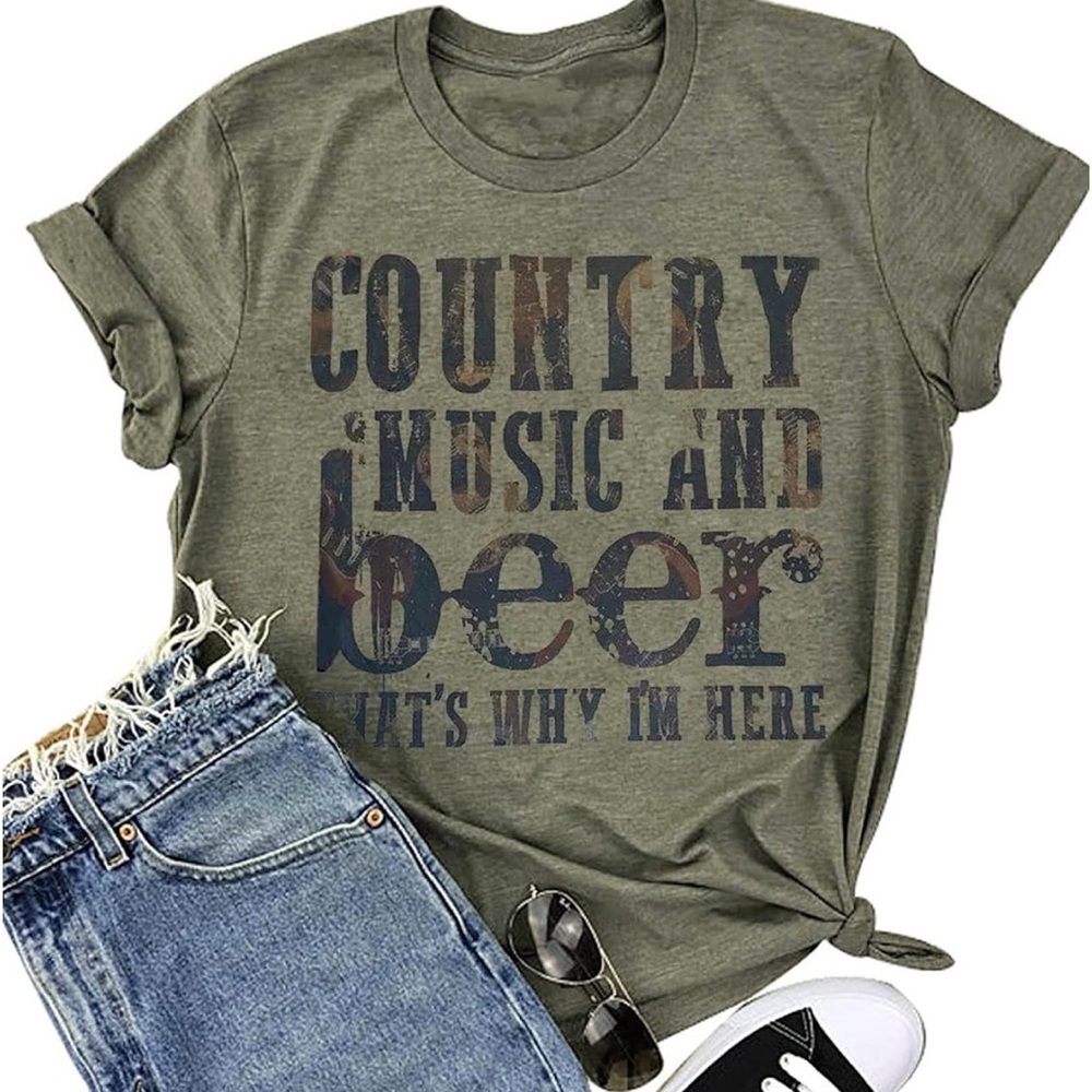 Olive Green "Country Music and Beer" Graphic Tee